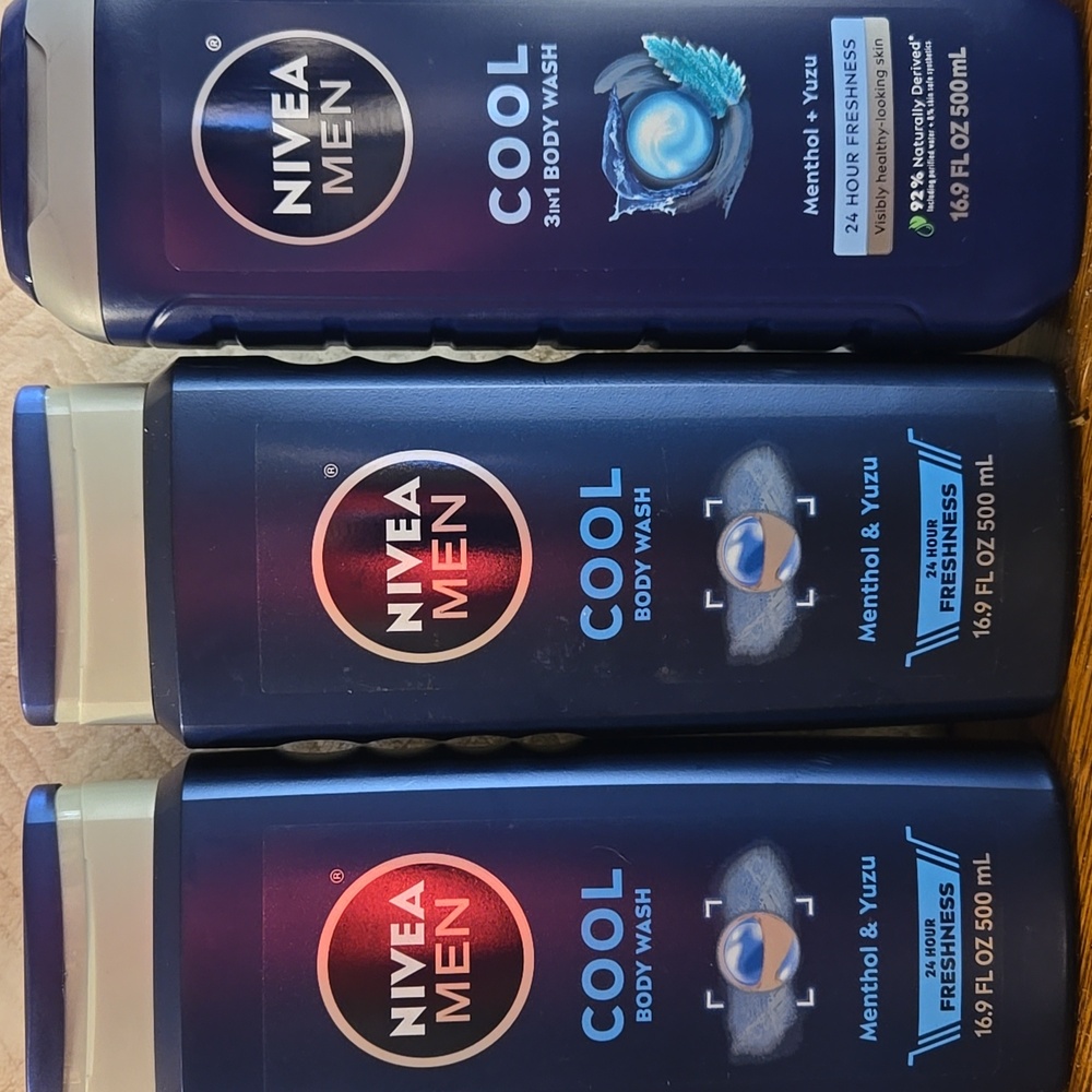 3 Bottles Of Nivea Men Cool Menthol& Yuzu Body Wash
